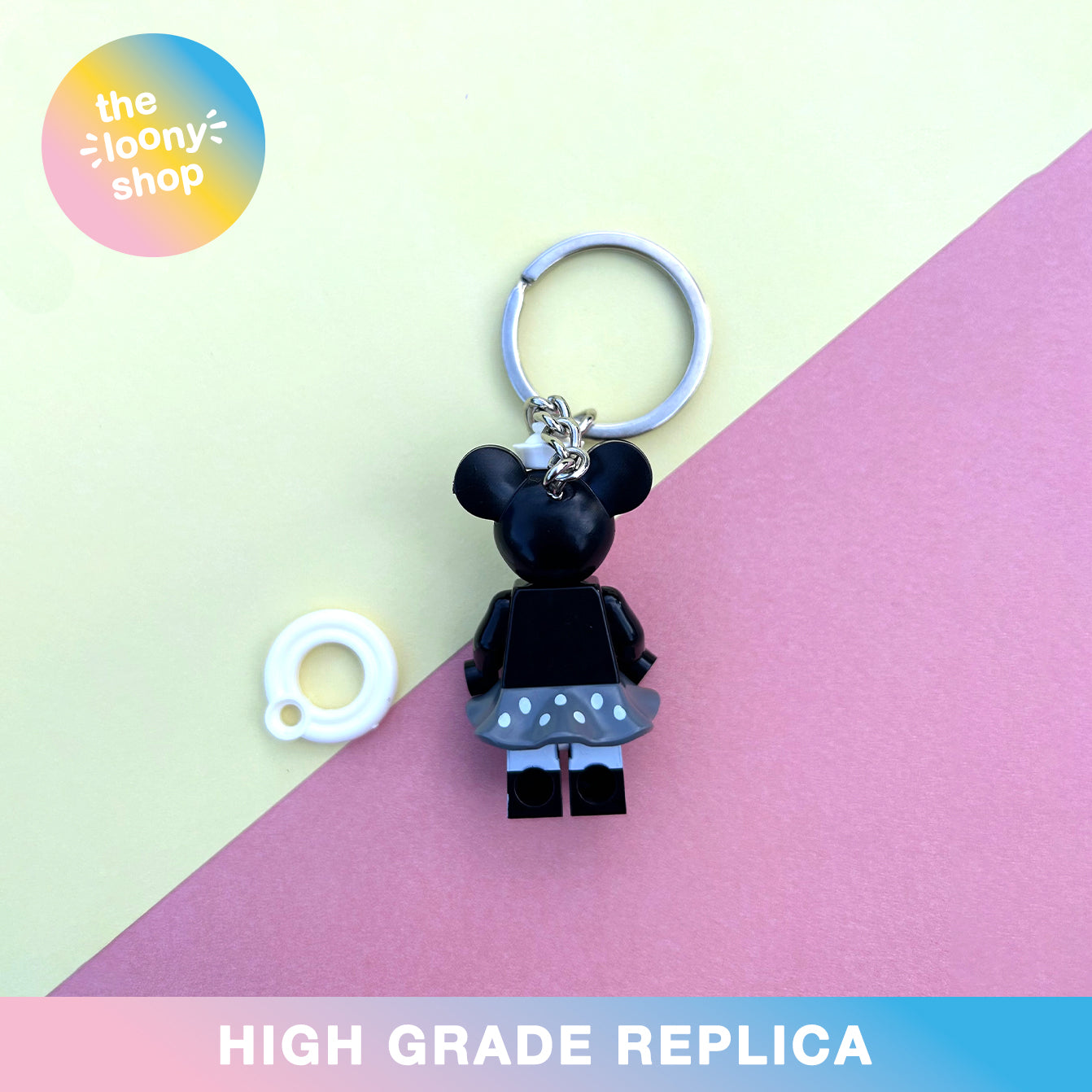 Black & White Minnie Mouse Inspired Minifigure Keyring MOC Brick Keychain