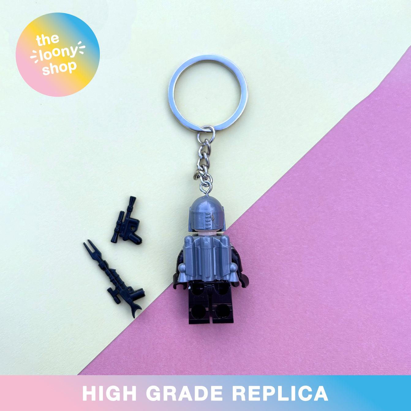Mandalorian Inspired Minifigure Keyring MOC Brick Keychain