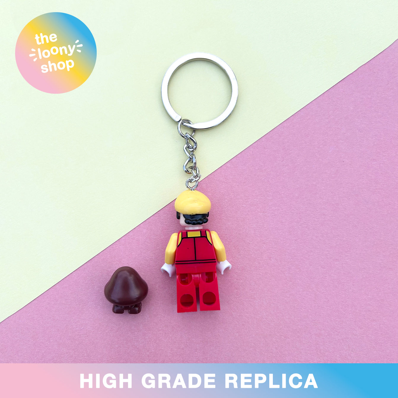 Builder Mario Inspired Minifigure Keyring MOC Brick Keychain