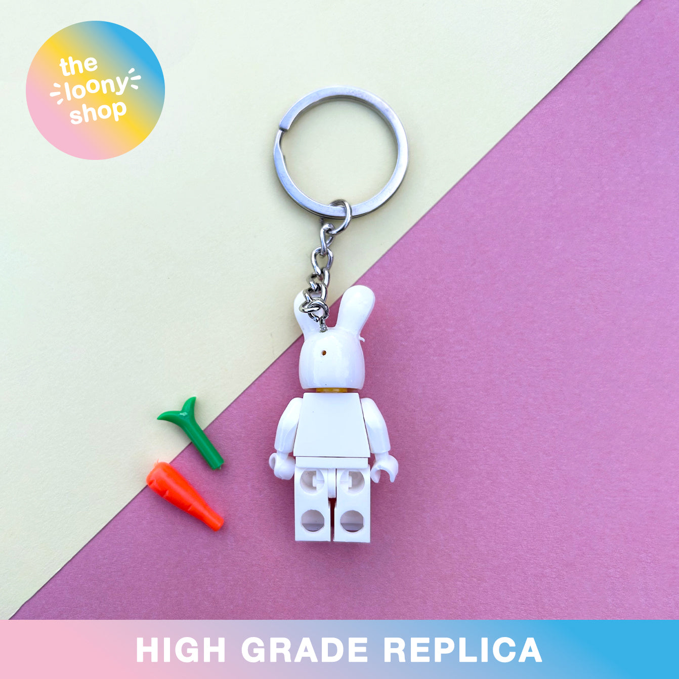 Easter Bunny Suit Guy Inspired Minifigure Keyring MOC Brick Keychain
