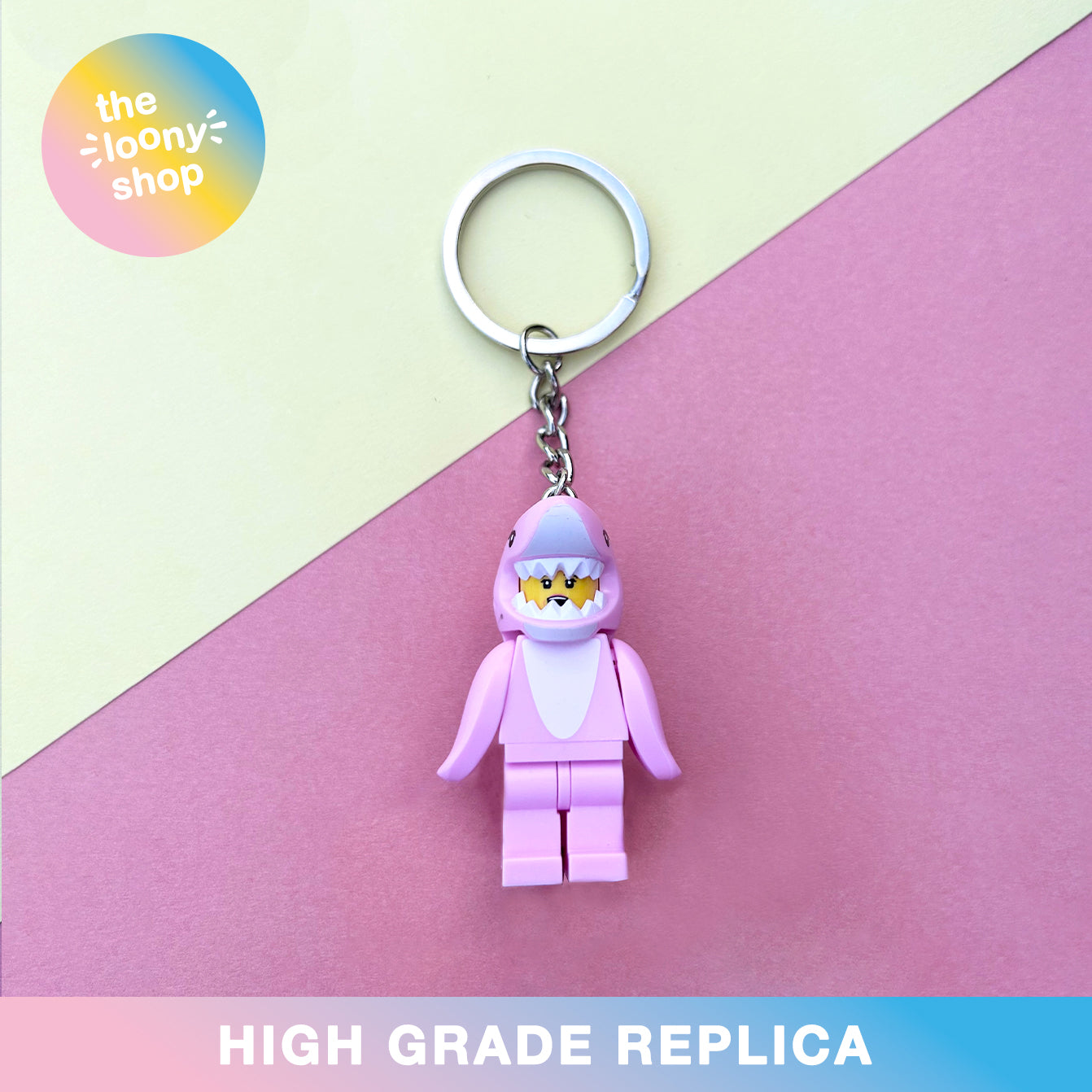 Shark Suit Girl Inspired Minifigure Keyring MOC Brick Keychain