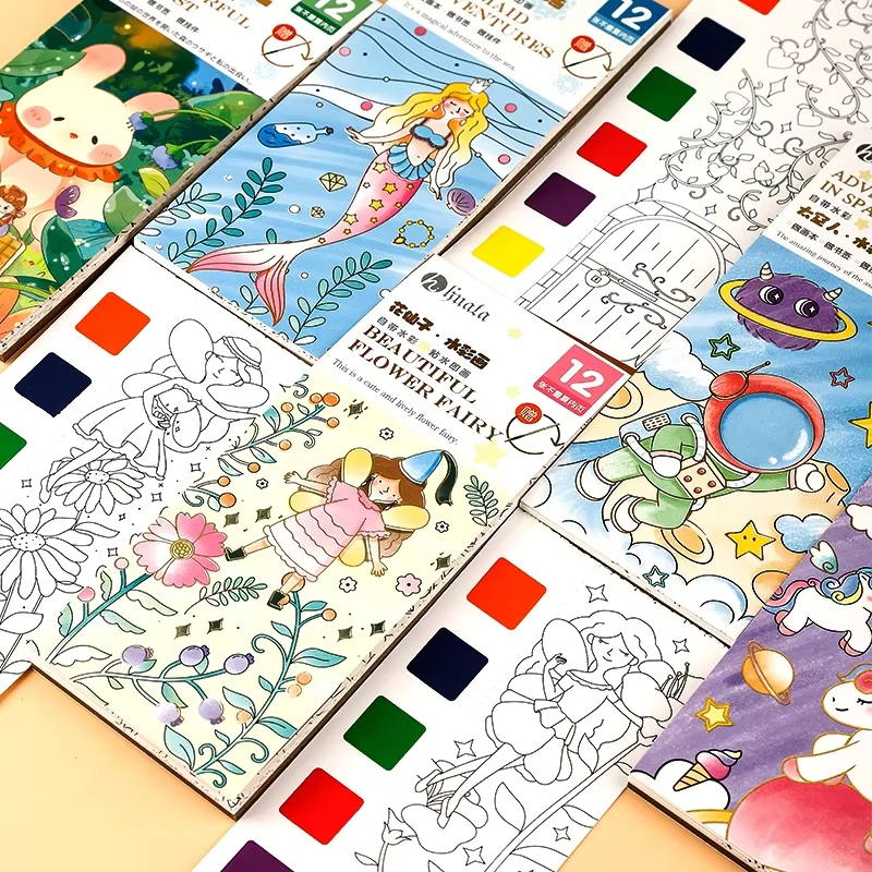Unicorn Portable Watercolour Painting Colouring Book With Paint Brush