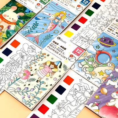 Unicorn Portable Watercolour Painting Colouring Book With Paint Brush