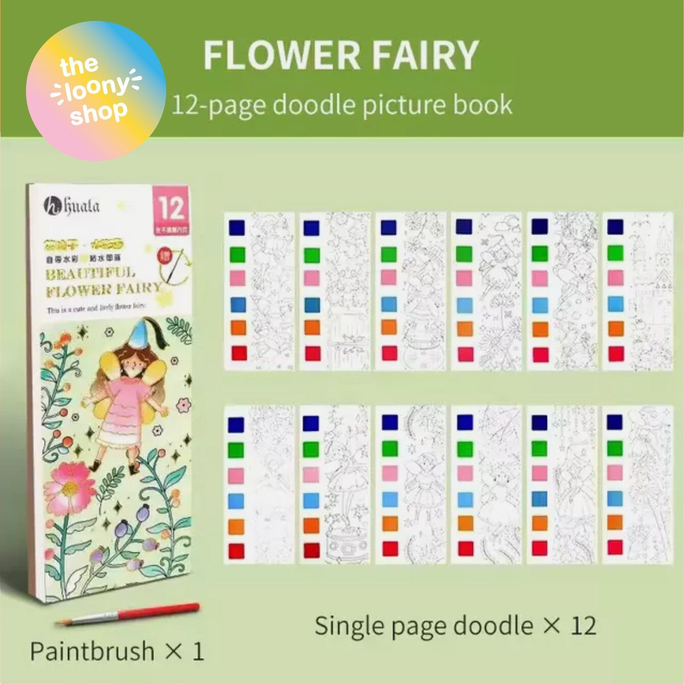 Flower Fairy Portable Watercolour Painting Colouring Book With Paint Brush
