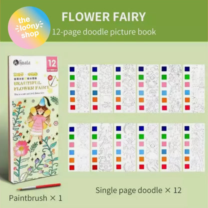 Flower Fairy Portable Watercolour Painting Colouring Book With Paint Brush