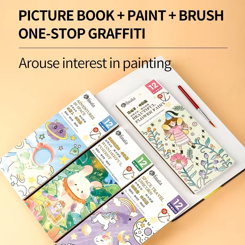 Unicorn Portable Watercolour Painting Colouring Book With Paint Brush