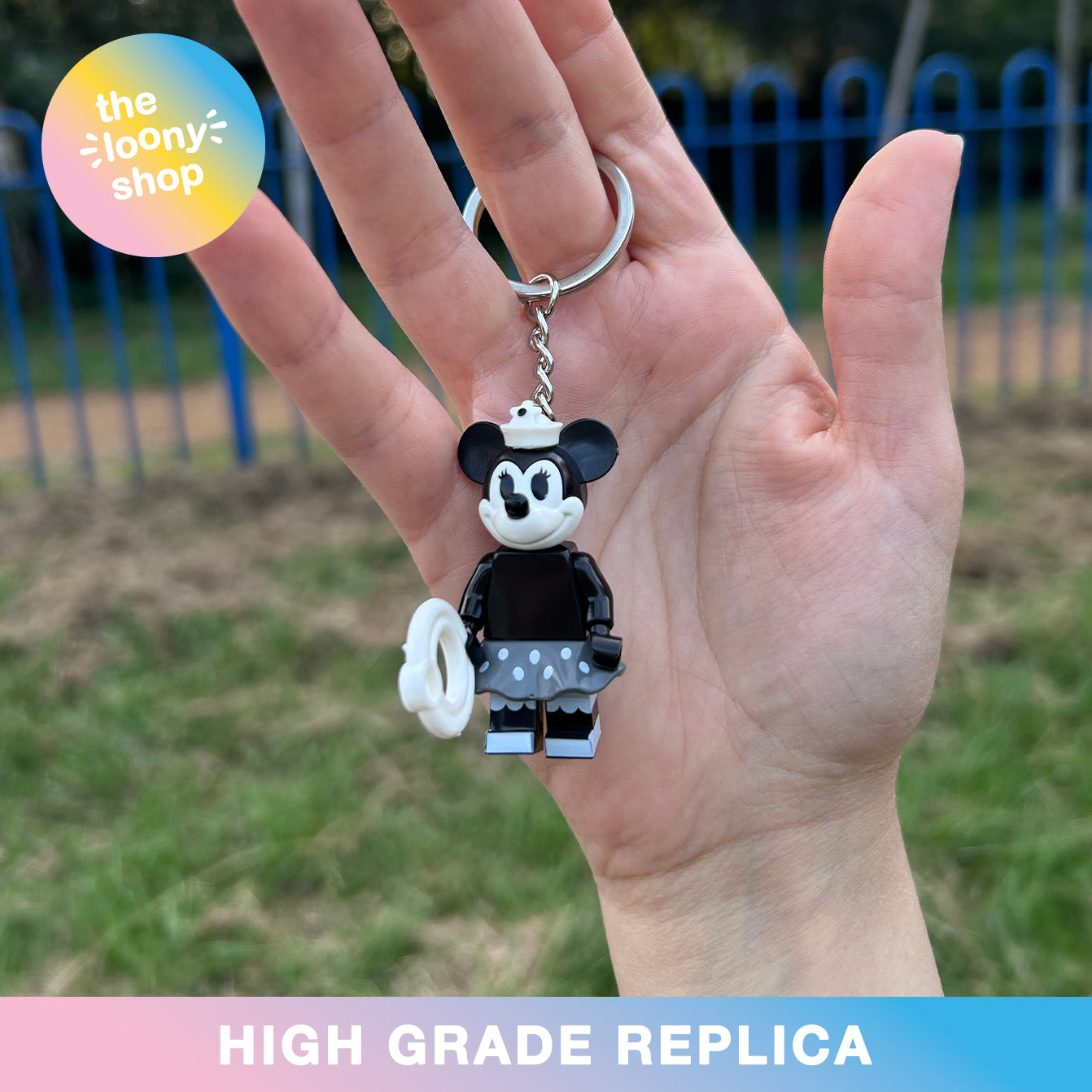 Black & White Minnie Mouse Inspired Minifigure Keyring MOC Brick Keychain