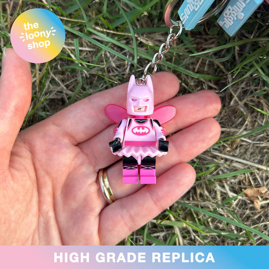 Pink Batman Fairy Inspired Minifigure Keyring MOC Brick Keychain
