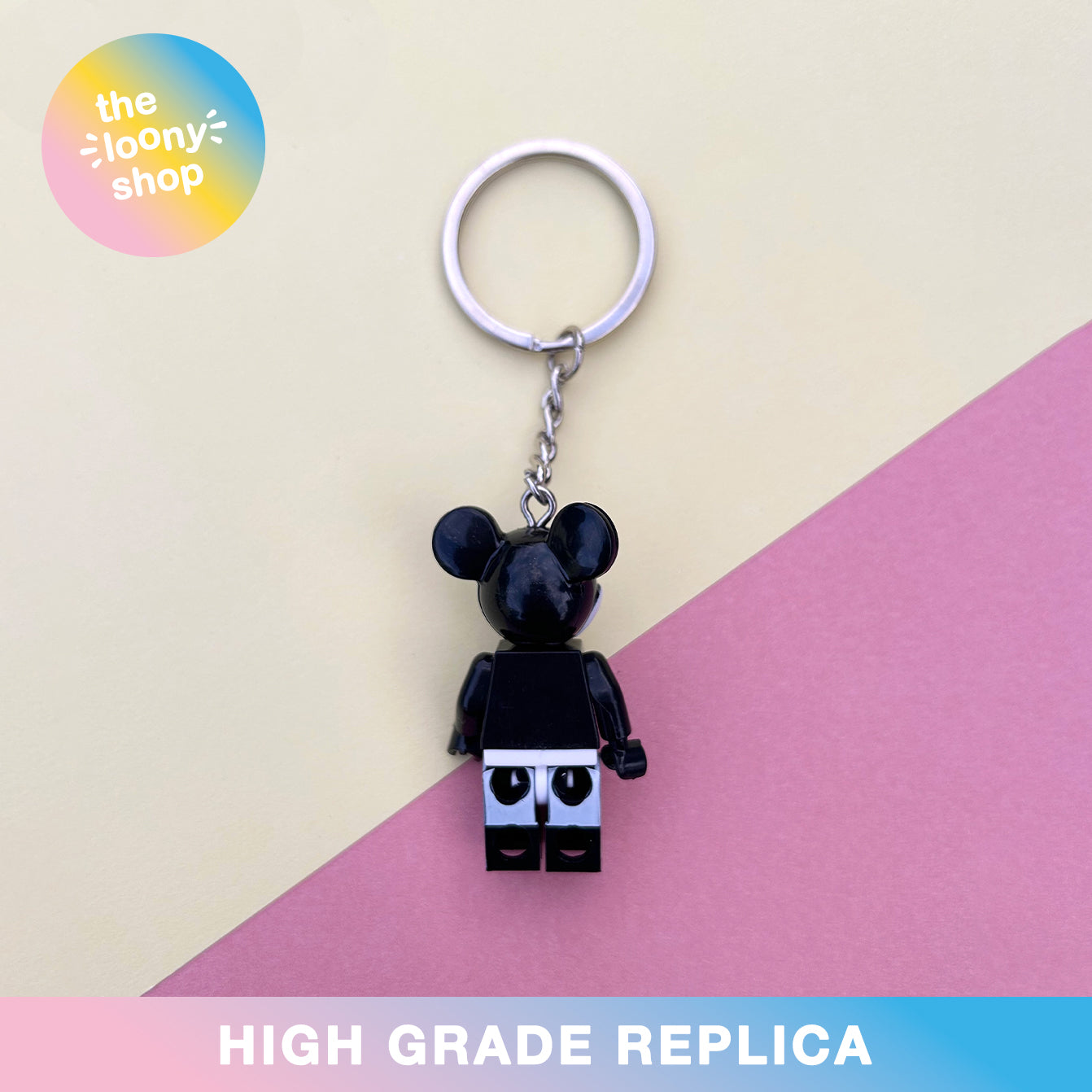 Black & White Mickey Mouse Inspired Minifigure Keyring MOC Brick Keychain