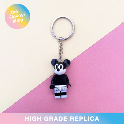 Black & White Mickey Mouse Inspired Minifigure Keyring MOC Brick Keychain