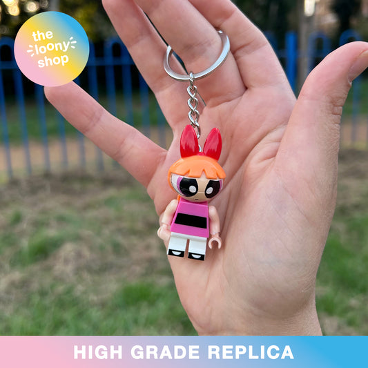 Blossom Powerpuff Girls Inspired Minifigure Keyring MOC Brick Keychain