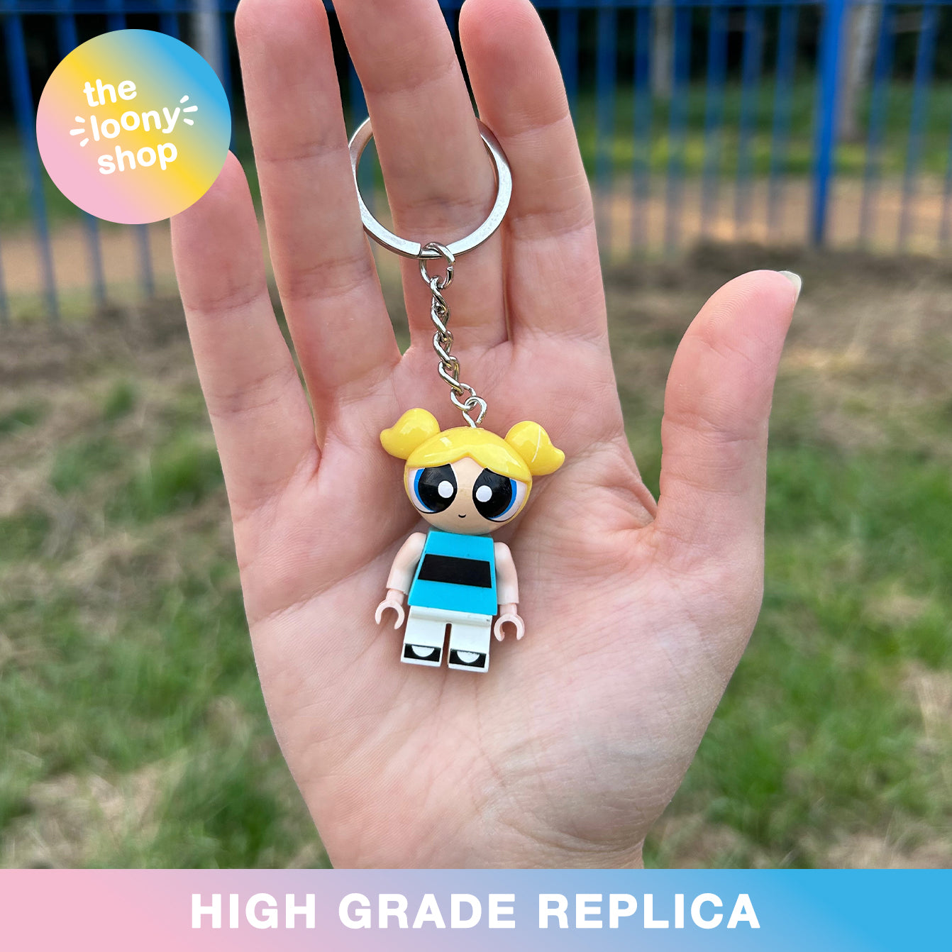 Bubbles Powerpuff Girls Inspired Minifigure Keyring MOC Brick Keychain
