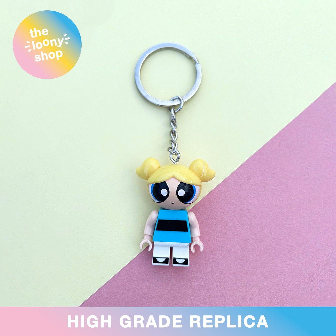 Bubbles Powerpuff Girls Inspired Minifigure Keyring MOC Brick Keychain
