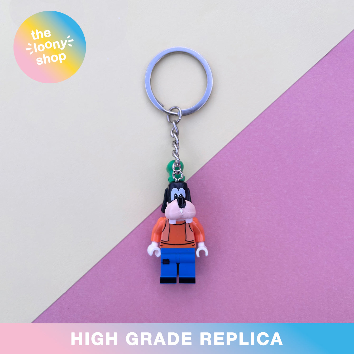 Goofy Inspired Minifigure Keyring MOC Brick Keychain