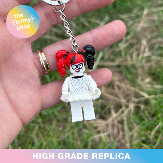 Harley Quinn Inspired Minifigure Keyring MOC Brick Keychain