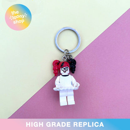 Harley Quinn Inspired Minifigure Keyring MOC Brick Keychain