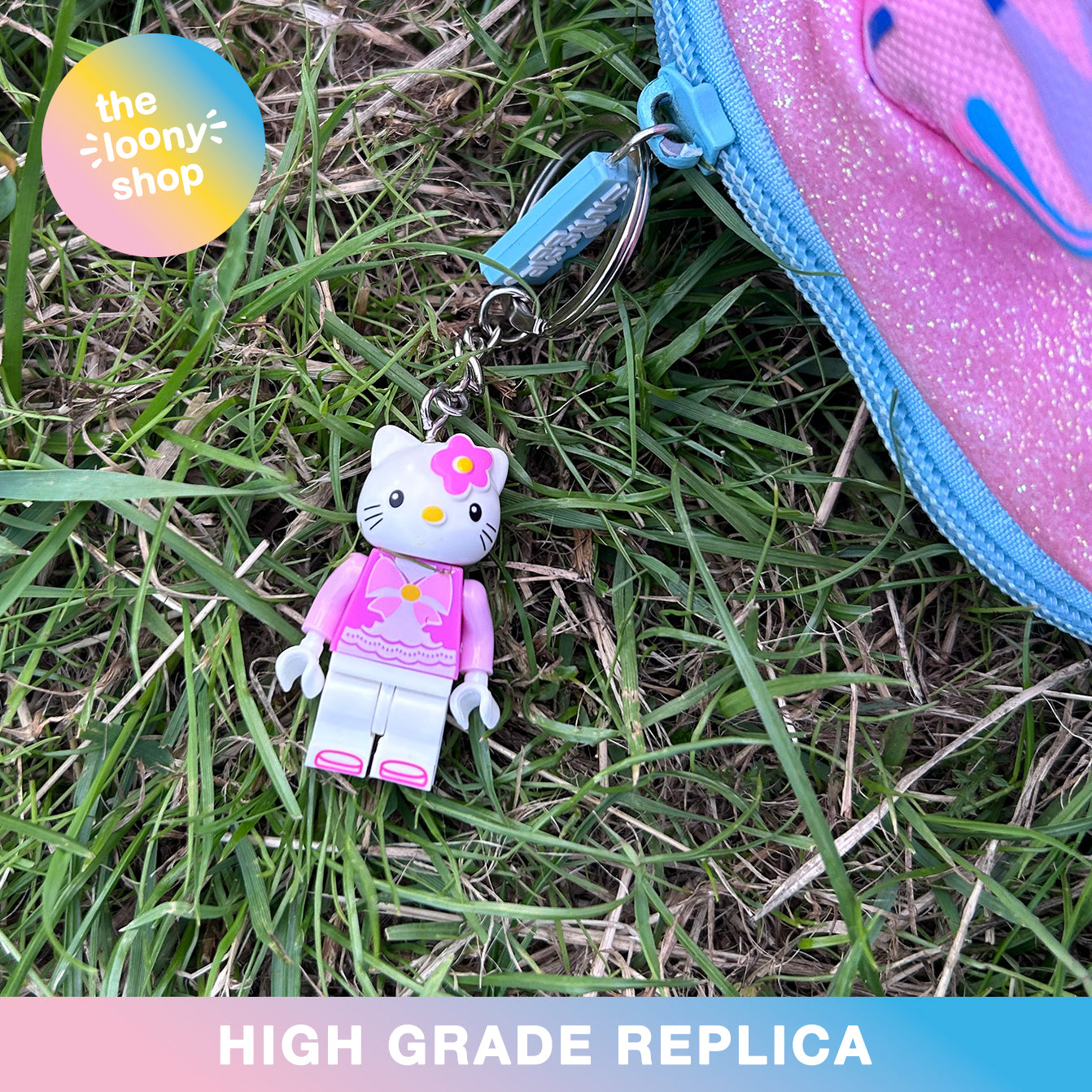 Hello Kitty - Pink Inspired Minifigure Keyring MOC Brick Keychain