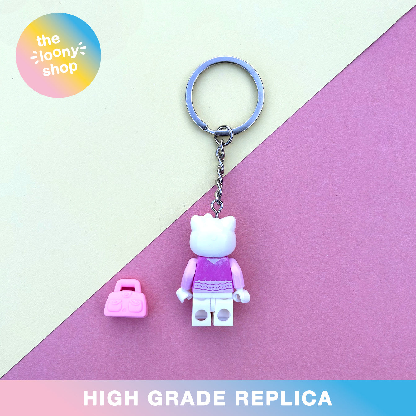 Hello Kitty - Pink Inspired Minifigure Keyring MOC Brick Keychain