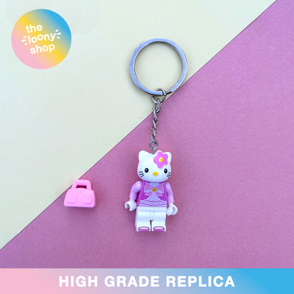 Hello Kitty - Pink Inspired Minifigure Keyring MOC Brick Keychain
