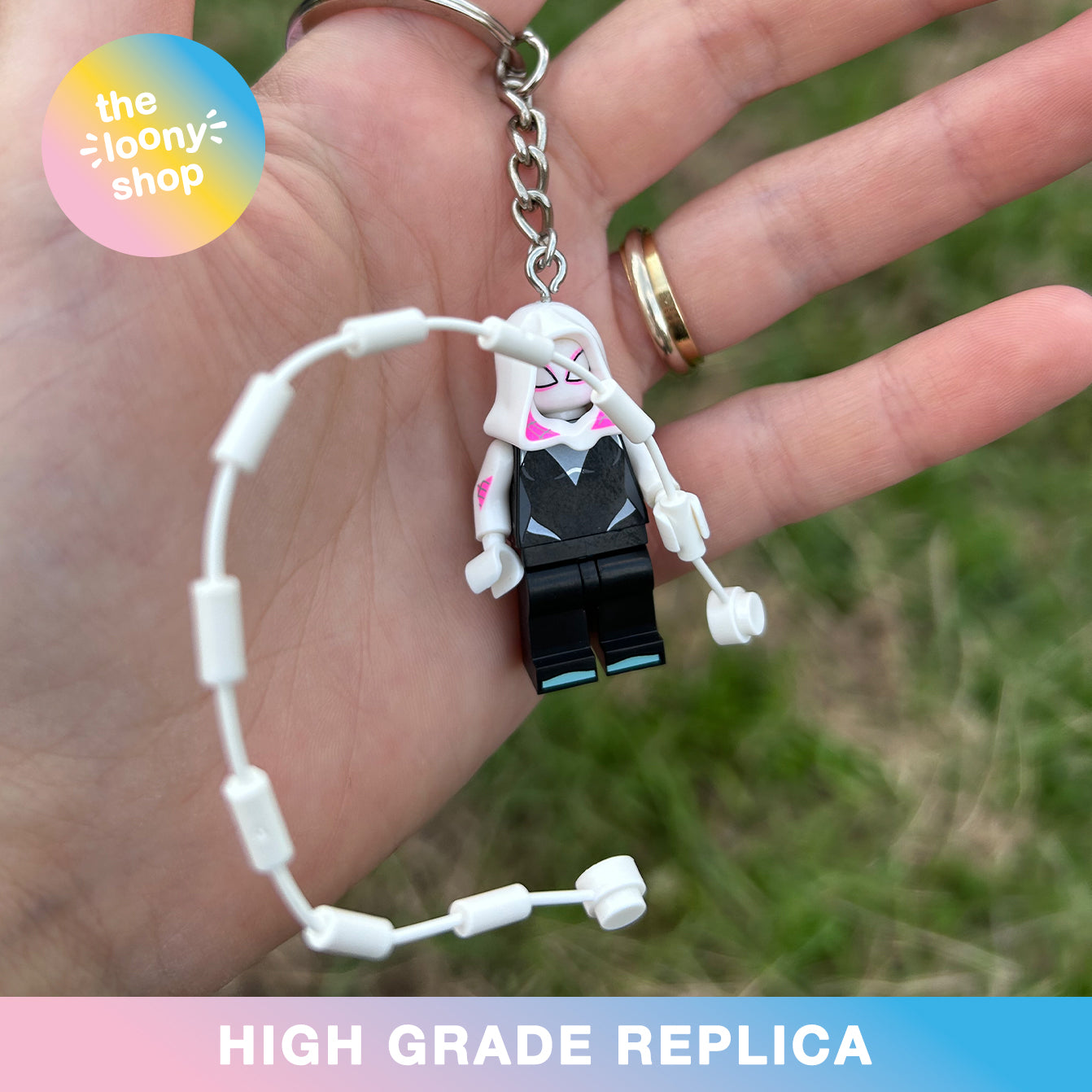 Gwen Stacy Inspired Minifigure Keyring MOC Brick Keychain