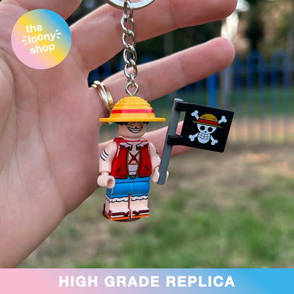Luffy One Piece Inspired Minifigure Keyring MOC Brick Keychain