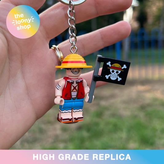 Luffy One Piece Inspired Minifigure Keyring MOC Brick Keychain