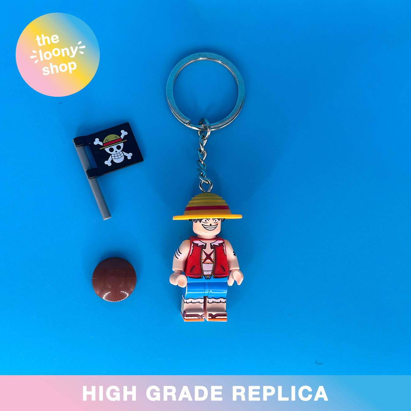 Luffy One Piece Inspired Minifigure Keyring MOC Brick Keychain