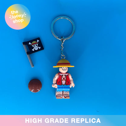 Luffy One Piece Inspired Minifigure Keyring MOC Brick Keychain