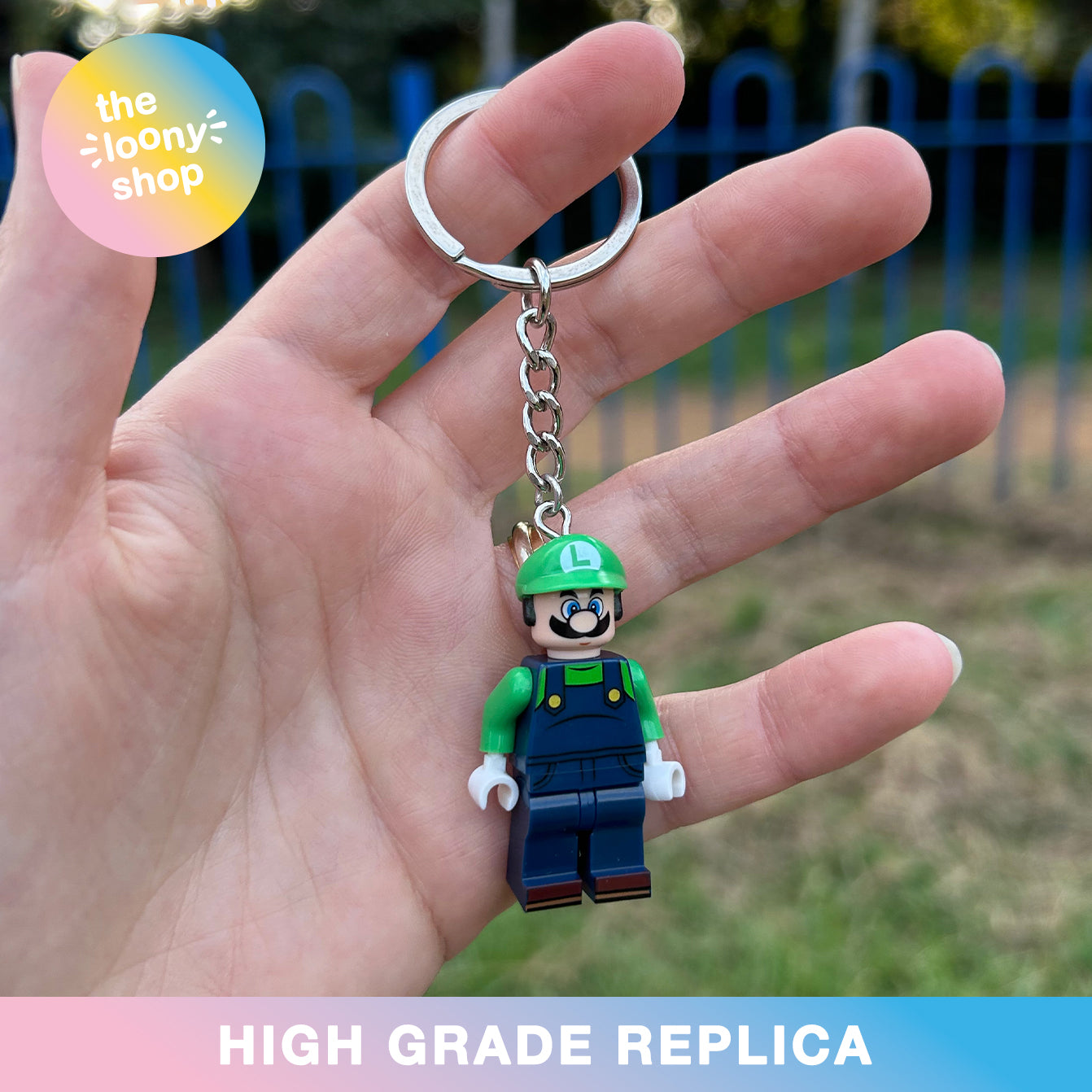 Luigi Inspired Minifigure Keyring MOC Brick Keychain
