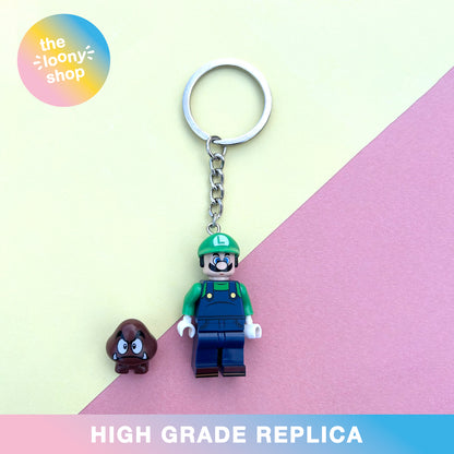 Luigi Inspired Minifigure Keyring MOC Brick Keychain
