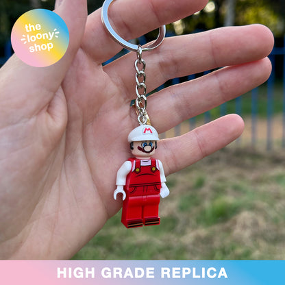 Fire Mario Inspired Minifigure Keyring MOC Brick Keychain
