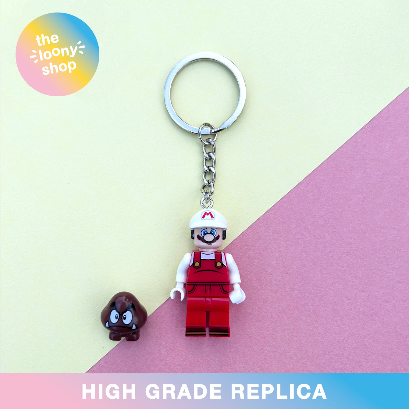 Fire Mario Inspired Minifigure Keyring MOC Brick Keychain