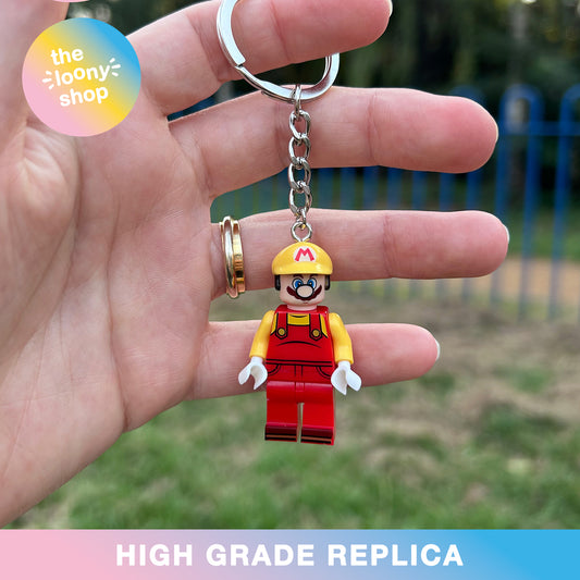 Builder Mario Inspired Minifigure Keyring MOC Brick Keychain