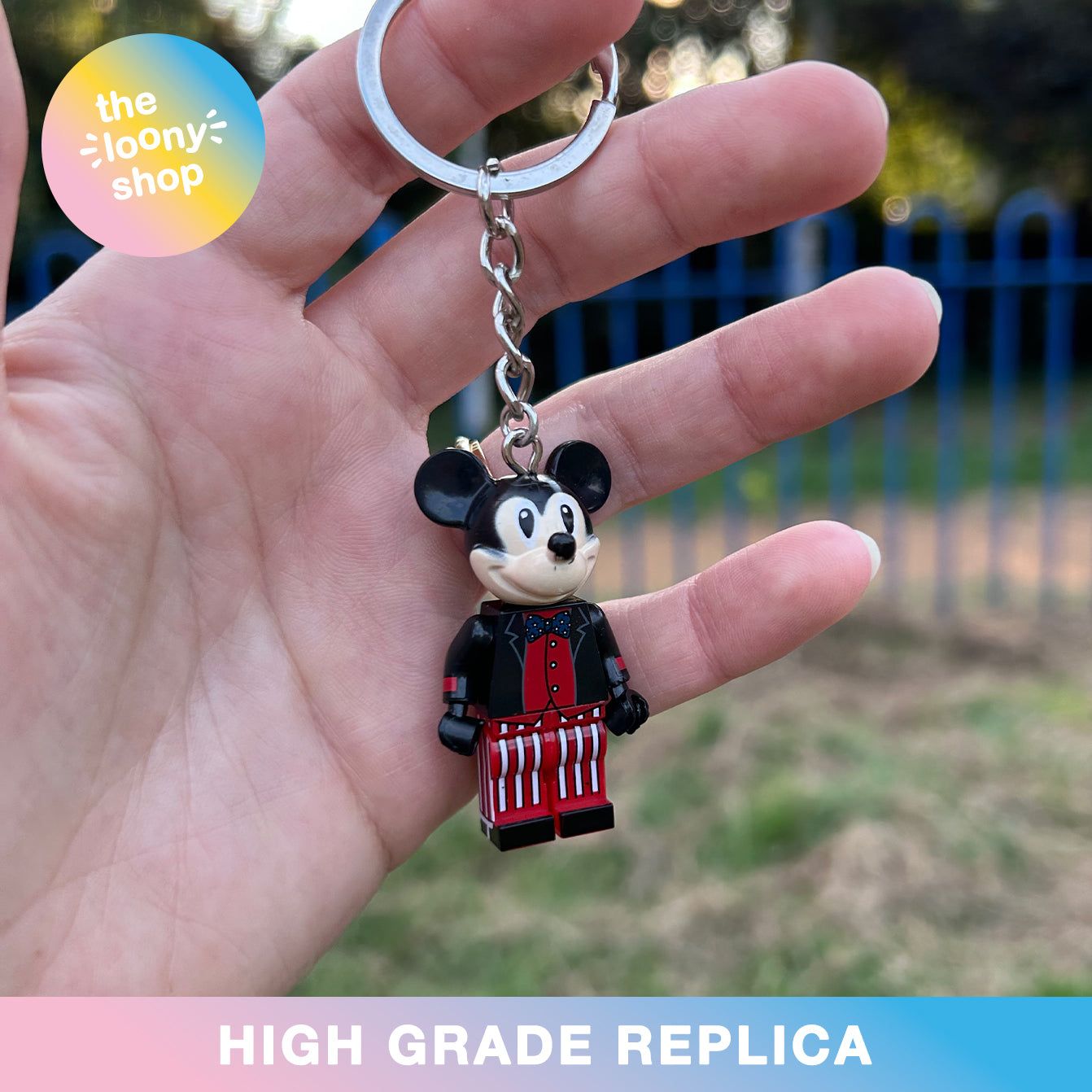 Mickey Mouse Suit Inspired Minifigure Keyring MOC Brick Keychain