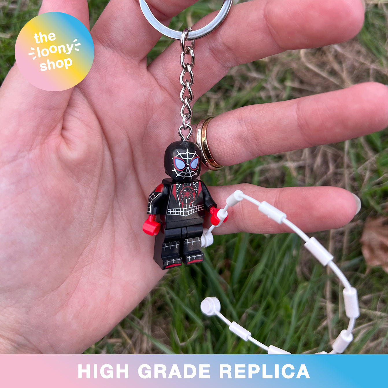 Miles Morales Spiderman Inspired Minifigure Keyring MOC Brick Keychain