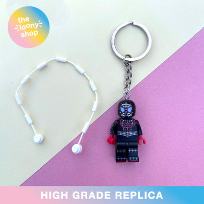 Miles Morales Spiderman Inspired Minifigure Keyring MOC Brick Keychain