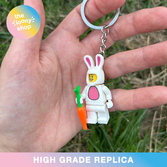 Easter Bunny Suit Guy Inspired Minifigure Keyring MOC Brick Keychain