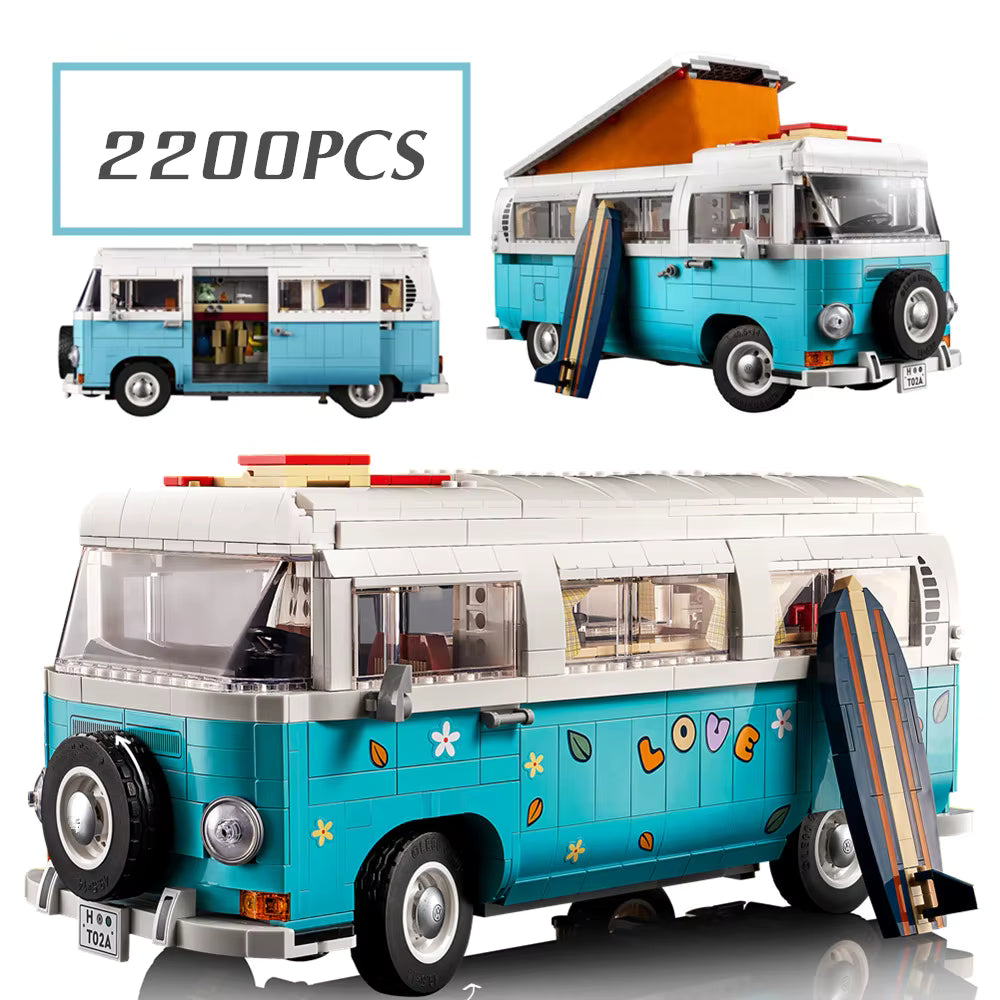10279 MOC Volkswagen T2 Camper Van Building Blocks Icons 2207pcs