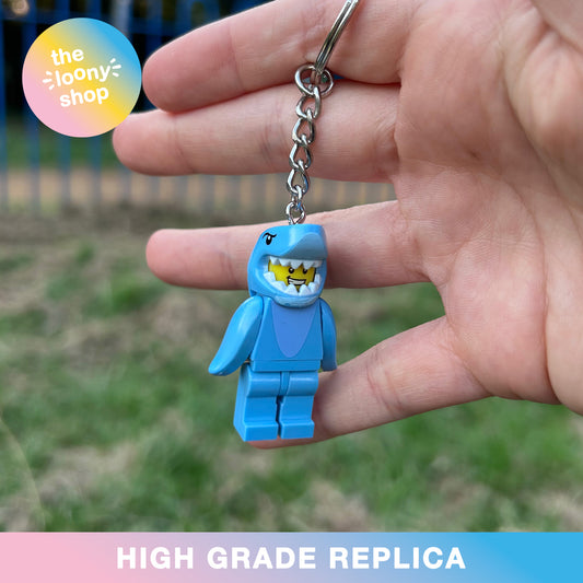 Shark Suit Guy Inspired Minifigure Keyring MOC Brick Keychain