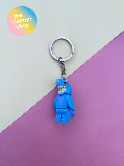 Shark Suit Guy Inspired Minifigure Keyring MOC Brick Keychain