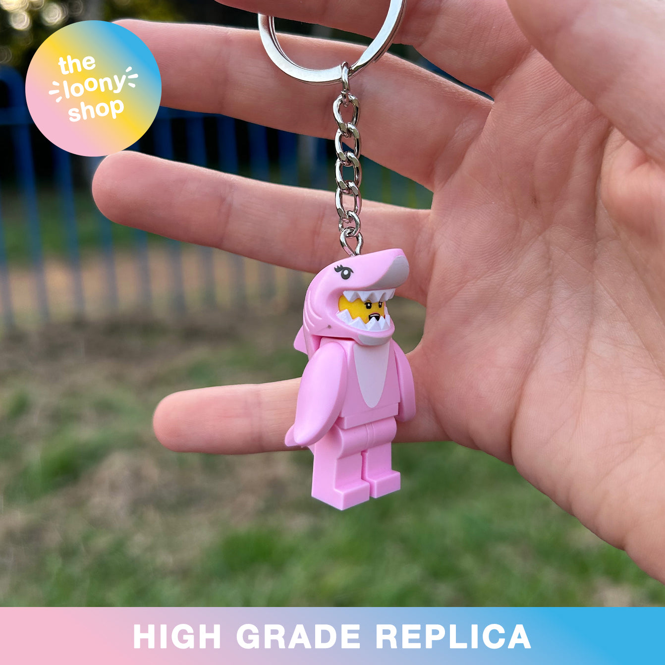 Shark Suit Girl Inspired Minifigure Keyring MOC Brick Keychain