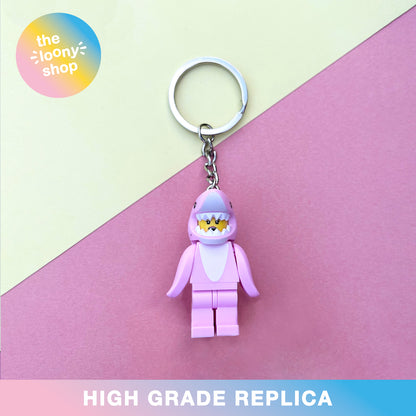 Shark Suit Girl Inspired Minifigure Keyring MOC Brick Keychain