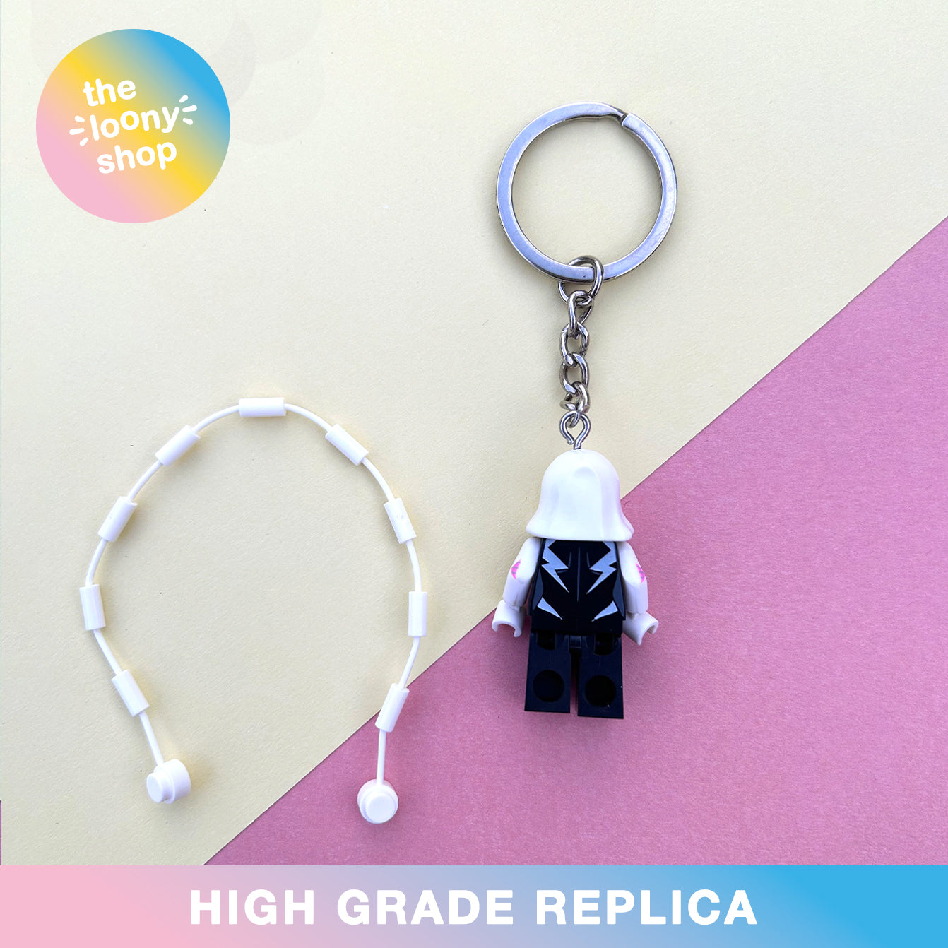Gwen Stacy Inspired Minifigure Keyring MOC Brick Keychain