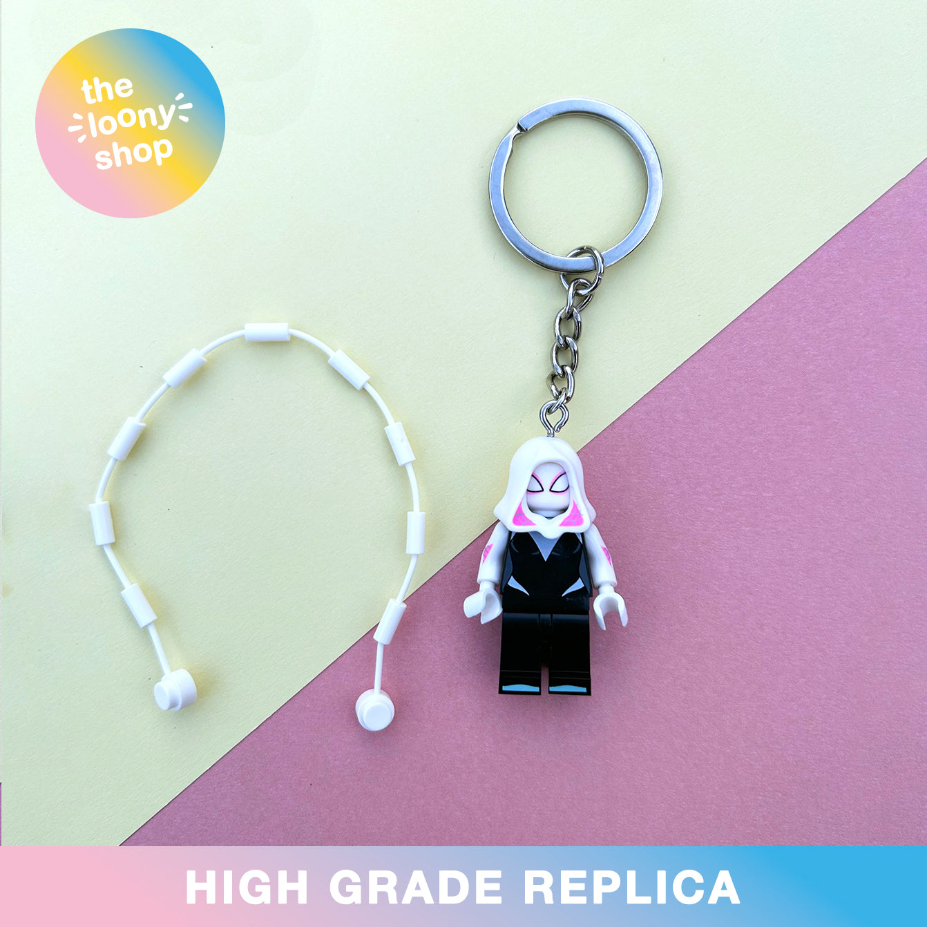 Gwen Stacy Inspired Minifigure Keyring MOC Brick Keychain