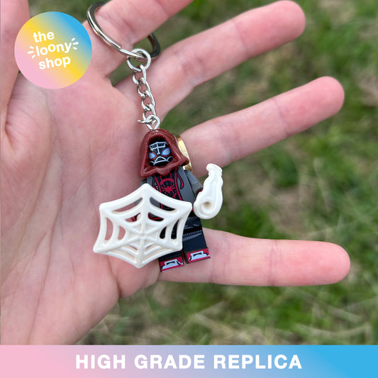 Hooded Miles Morales Inspired Minifigure Keyring MOC Brick Keychain