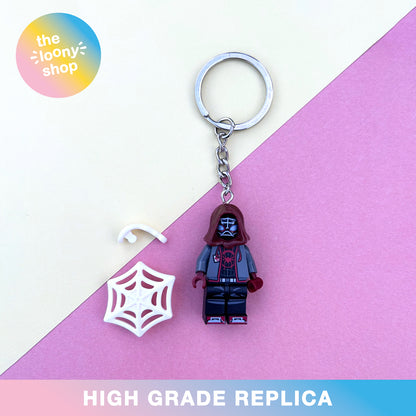 Hooded Miles Morales Inspired Minifigure Keyring MOC Brick Keychain