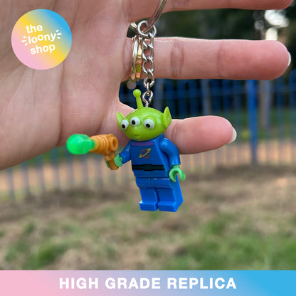 Litttle Green Men Alien Inspired Minifigure Keyring MOC Brick Keychain