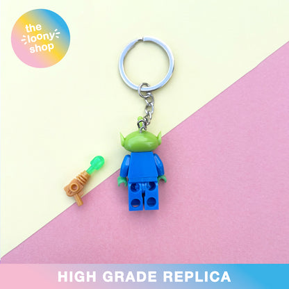Litttle Green Men Alien Inspired Minifigure Keyring MOC Brick Keychain