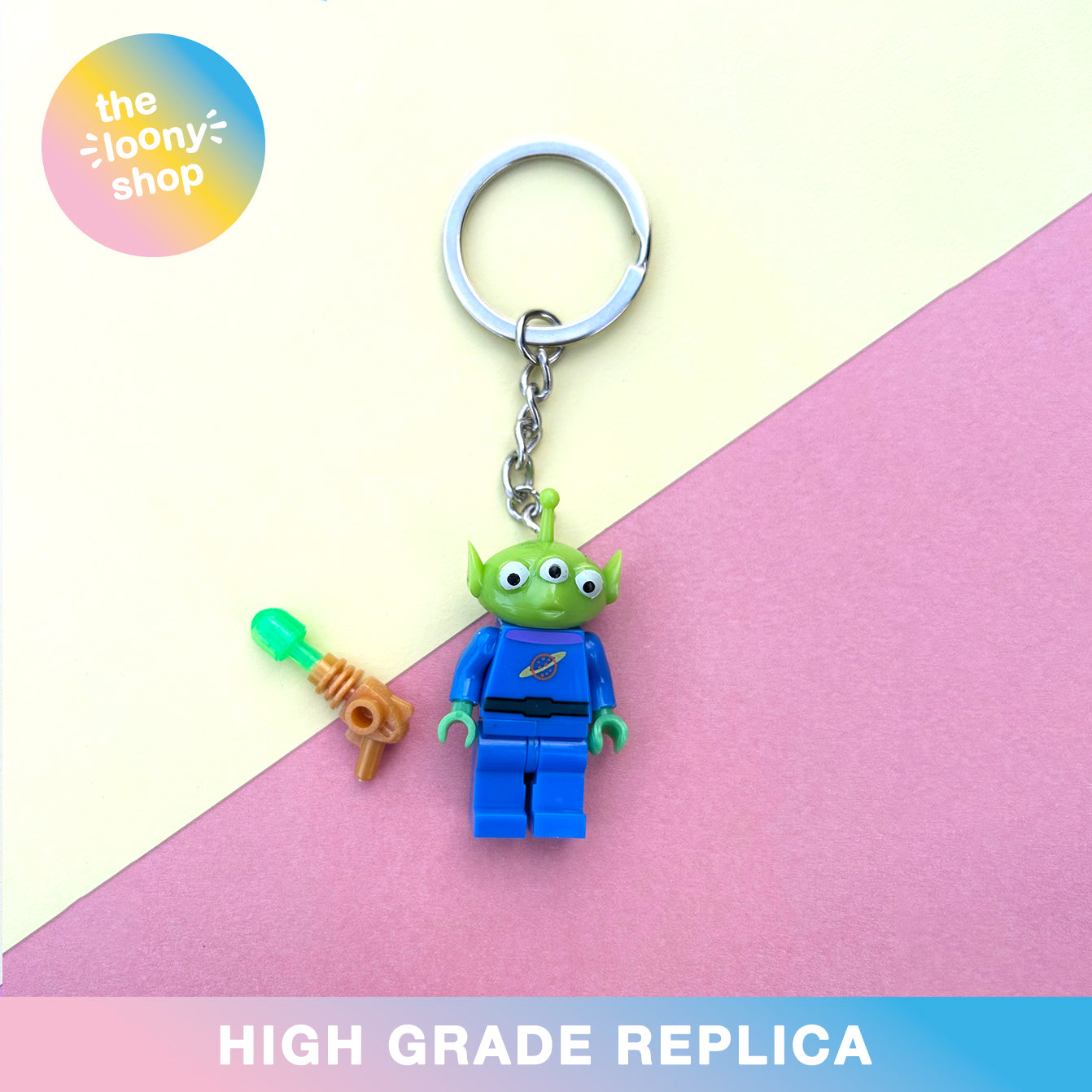 Litttle Green Men Alien Inspired Minifigure Keyring MOC Brick Keychain