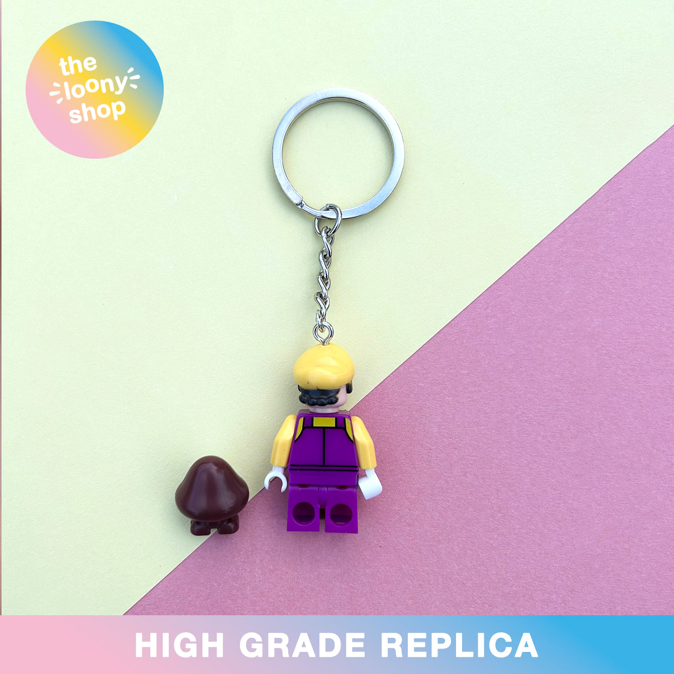 Wario Inspired Minifigure Keyring MOC Brick Keychain